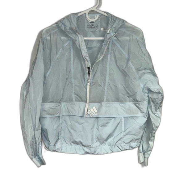 Adidas Woman’s Cropped Wind.rdy Sheer Packable Windbreaker Lite Blue Size XS - Picture 2 of 11